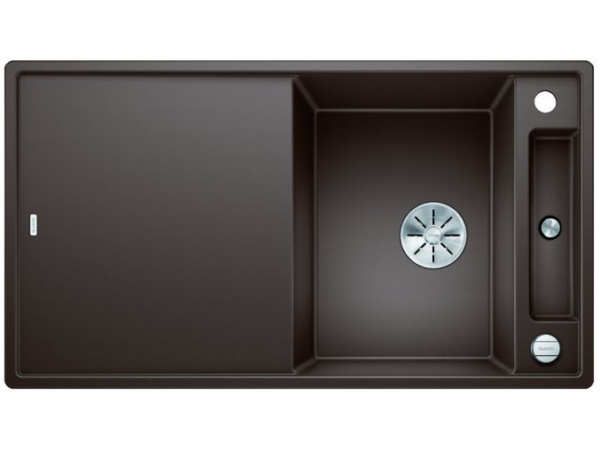 Granitový dřez Blanco AXIA III 5 S InFino káva + skleněná krájecí deska a excentr 523224  + Sanitární silikon + Designové masivní dřevěné krájecí prkénko z akácie
