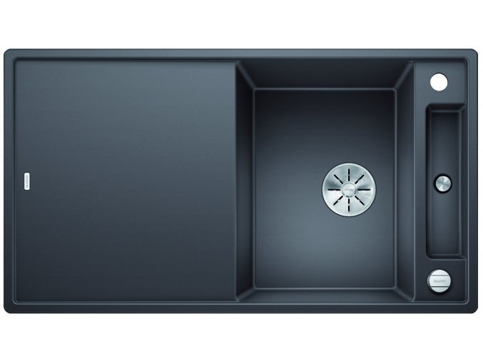 Granitový dřez Blanco AXIA III 5 S InFino šedá skála + dřevěná krájecí deska a excentr 523206  + Sanitární silikon + Designové masivní dřevěné krájecí prkénko z akácie