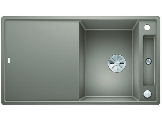 Granitový dřez Blanco AXIA III 5 S InFino tartufo + skleněná krájecí deska a excentr 523222  + Sanitární silikon + Designové masivní dřevěné krájecí prkénko z akácie