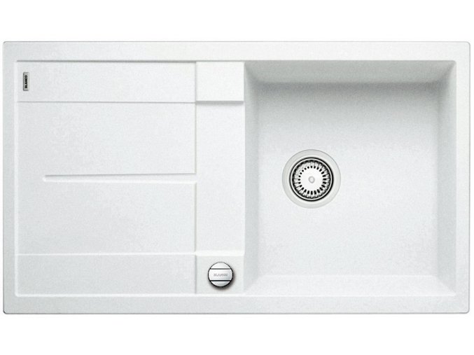 Granitový dřez Blanco METRA 5 S bílá s excentrem 513037  + Sanitární silikon + Designové masivní dřevěné krájecí prkénko z akácie