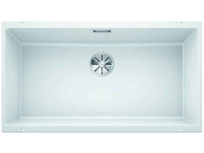 Granitový dřez Blanco SUBLINE 800 U InFino bílá 523145  + Sanitární silikon + Designové masivní dřevěné krájecí prkénko z akácie