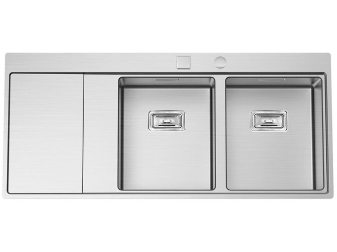 Nerezový dřez Sinks XERON 1160 DUO pravý 1,2mm s excentrem  + Čistící pasta pro nerezové dřezy SINKS + Designové masivní dřevěné krájecí prkénko z akácie