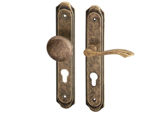 AGL00673 ACT dverni kovani rustik ovalny stit patina bronz klika koule prava 72 mm