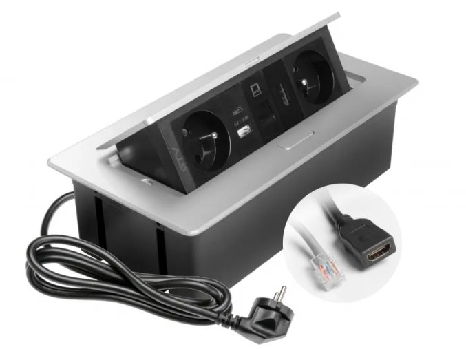 Zásuvka Multibox RJ45 a HDMI hliník kabely