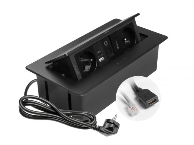 Zásuvka Multibox RJ45 a HDMI černá kabely