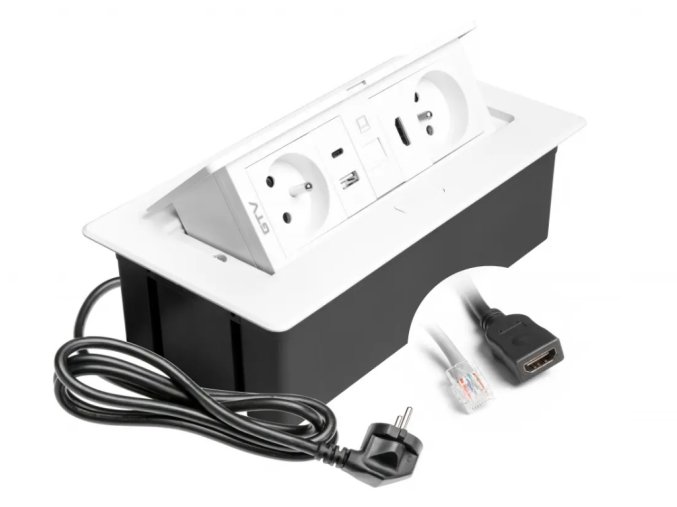 Zásuvka Multibox RJ45 a HDMI bílá kabely