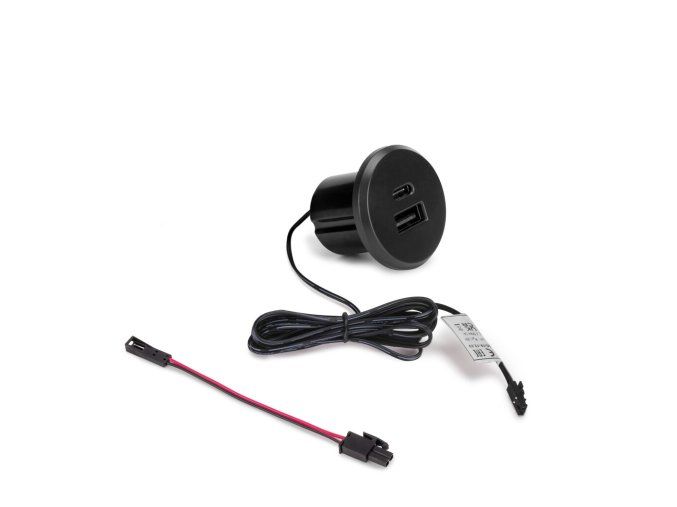 Nábytková zásuvka PLUGY mini USB A+C černá