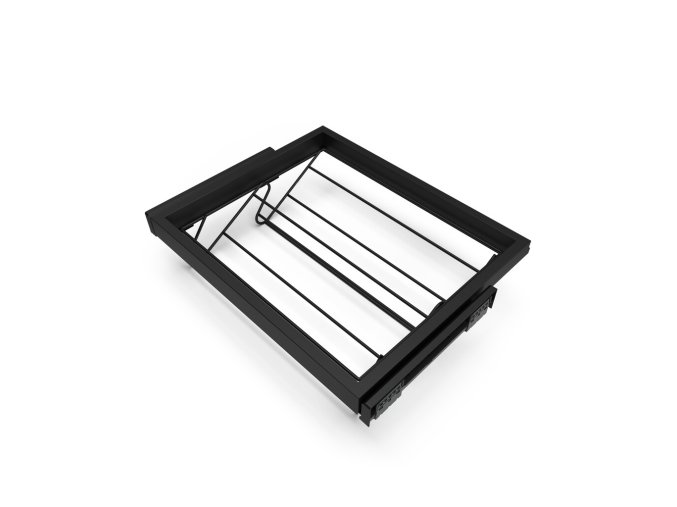 Výsuvný botník do skříně s kovovým rámem a tlumeným dovíráním – černý (60 / 80 / 90 cm)