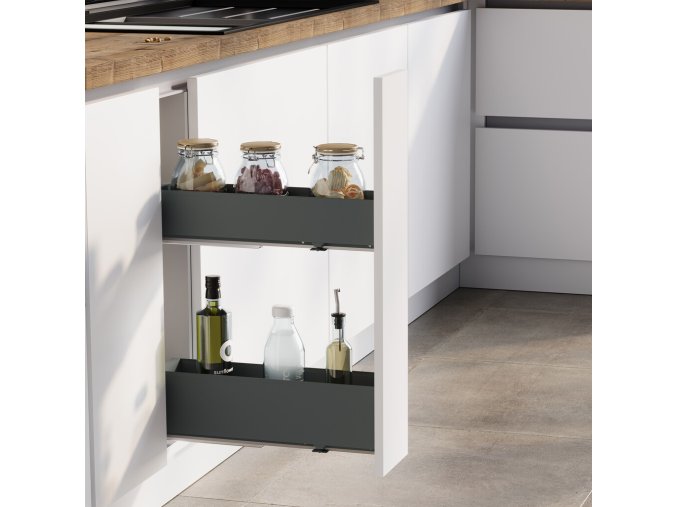 Výsuvný kuchyňský organizér Simplex 150 / 200 mm – antracit, plné boky, tlumený dojezd, nosnost 25 kg