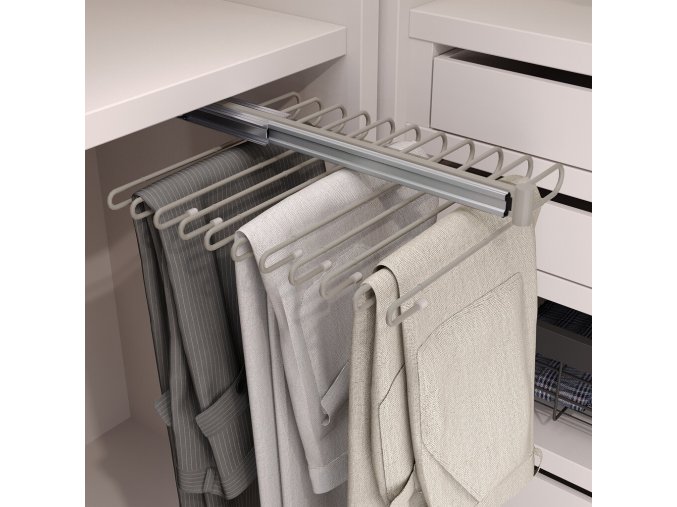 Výsuvný věšák na kalhoty, 11 tyčí, plnovýsuv, světle béžový