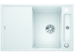 Granitový dřez Blanco AXIA III 45 S InFino bílá + skleněná krájecí deska a excentr 523187  + Sanitární silikon + Designové masivní dřevěné krájecí prkénko z akácie