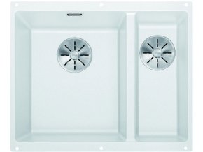 Granitový dřez Blanco SUBLINE 340/160 U InFino bílá dřez vlevo 523552  + Sanitární silikon + Designové masivní dřevěné krájecí prkénko z akácie