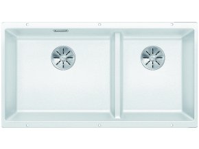 Granitový dřez Blanco SUBLINE 480/320 U InFino bílá dřez vlevo 523588  + Sanitární silikon + Designové masivní dřevěné krájecí prkénko z akácie