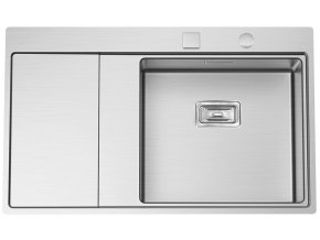 Nerezový dřez Sinks XERON 860 pravý 1,2mm s excentrem  + Čistící pasta pro nerezové dřezy SINKS + Designové masivní dřevěné krájecí prkénko z akácie