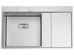 Nerezový dřez Sinks XERON 860 levý 1,2mm s excentrem  + Čistící pasta pro nerezové dřezy SINKS + Designové masivní dřevěné krájecí prkénko z akácie