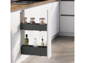 Výsuvný kuchyňský organizér Simplex 150 / 200 mm – antracit, plné boky, tlumený dojezd, nosnost 25 kg