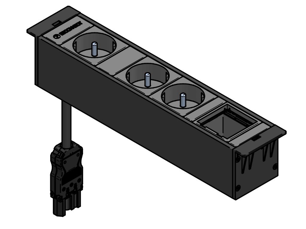 IBConnect Jednotka INBOX antracit - 4 pozice různé konfigurace Konfigurace elektrozásuvky: 1x230V + USB nab. C (60W) + USB nab. A+C + Modul