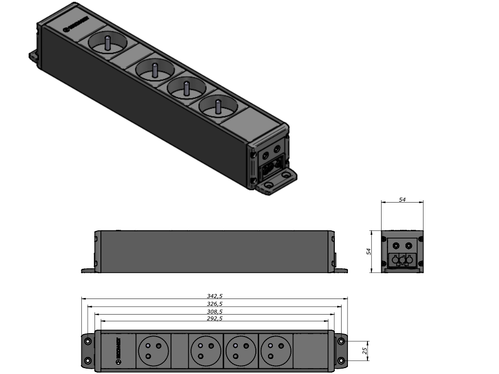 IBConnect Zásuvka CUBO černá - různé konfigurace Konfigurace elektrozásuvky: 5x230V + USB nab. A+C