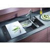 Granitový dřez Blanco AXIA III 6 S InFino šedá skála dřez vpravo + skleněná krájecí deska, odkap. nerezová miska a excentr 523473  + Sanitární silikon + Designové masivní dřevěné krájecí prkénko z akácie