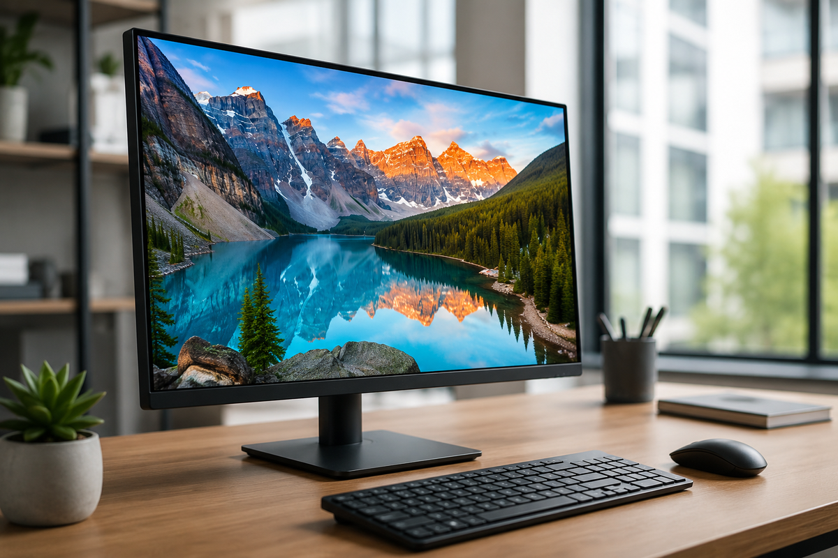 IPS panel s barevnou tapetou.