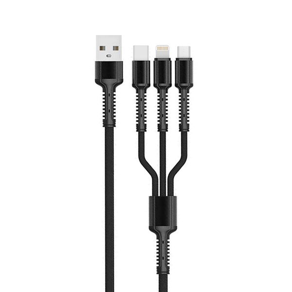 Nabíjecí kabel 3v1, Type-C, Micro USB, Lightning, 1.2m - Černý