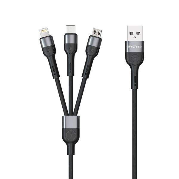 Nabíjecí kabel DeTech icro USB, Lighting, Type-C 1 m - černý