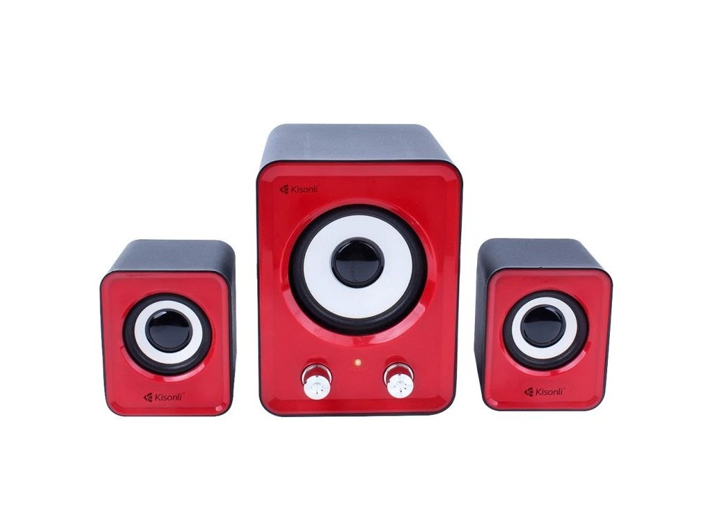 Kisonli U-2400 – USB reproduktory 2.1, červené