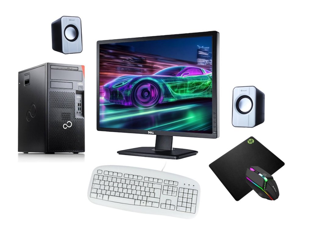 PC sestava Fujitsu Esprimo P758 MT pro žáky ZŠ: repasovaný počítač + 24" Dell UltraSharp + příslušenství