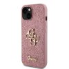 Guess PU Fixed Glitter 4G Metal Logo Zadní Kryt pro iPhone 15 Růžový