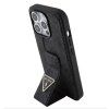 Guess PU Grip Stand 4G Strass Triangle Metal Logo Zadný Kryt pre iPhone 15 Pro Black