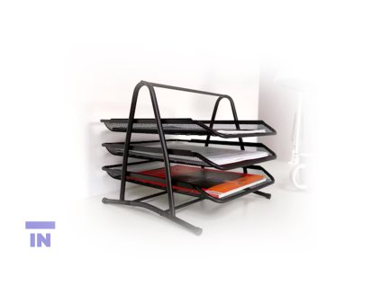 Drátěný odkladač na dokumenty, 3-zásuvkový, černý