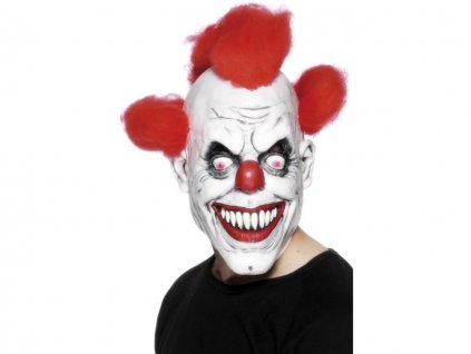Maska strašidelný Klaun s červenými vlasmi