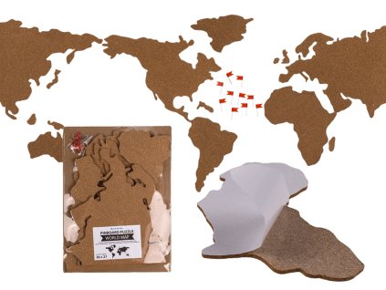 Korková nástenka - mapa sveta puzzle
