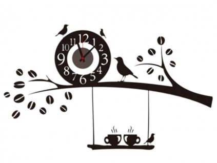 Nalepovacie nástenné hodiny na stenu - vtáky a káva