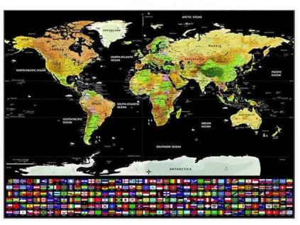 Veľká stieracia mapa sveta s vlajkami Deluxe 82 x 59 cm bez príslušenstva