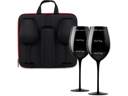 Slavnostní obří sklenice na víno Who cares - 2ks v dárkovém pouzdru (Barva Černá, objem 750 ml)
