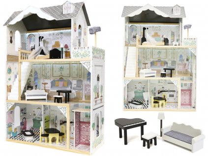 Drevený domček pre bábiky s LED pásom 120 cm