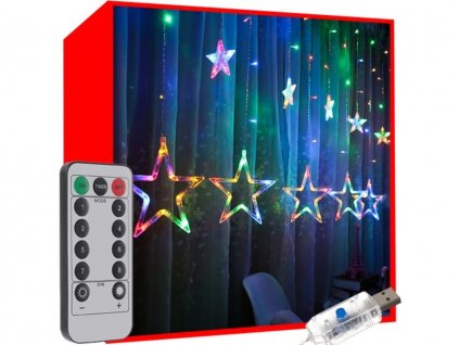 Vianočná svetelná reťaz s ovládačom - Hviezdy - 138 LED - Farebné
