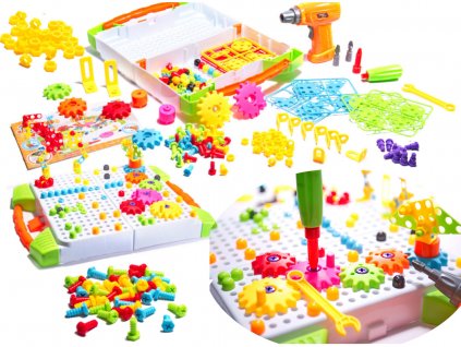 Mozaika detské puzzle plastové bloky + skrutkovač 181 kusov