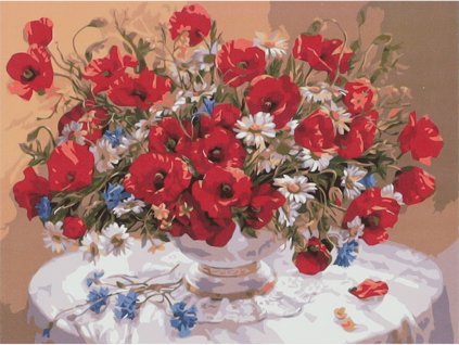 Maľovanie podľa čísel - Červené kvety - 50x40 cm