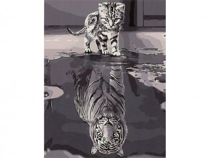 Maľovanie podľa čísel - Mačiatko a tiger - 50x40 cm