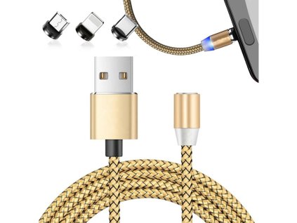 Magnetický USB nabíjecí kabel 3v1 LED (Barva Zlatá)