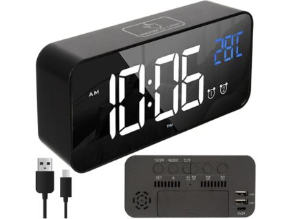 13119 4 multifunkcni zrcadlove hodiny s budikem a teplomerem cerne 5