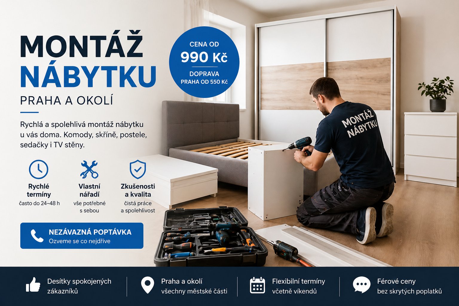 Rychlá a spolehlivá montáž nábytku u vás doma Komody, skříně, postele i sedačky