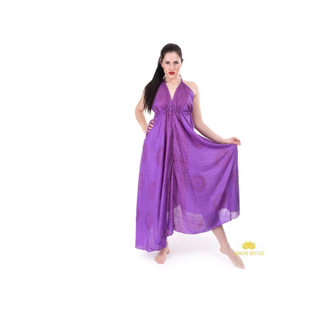 Varanasi šaty na tenká ramínka fialové