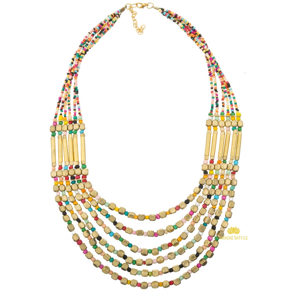 Náhrdelník z korálků a mosazi barevný