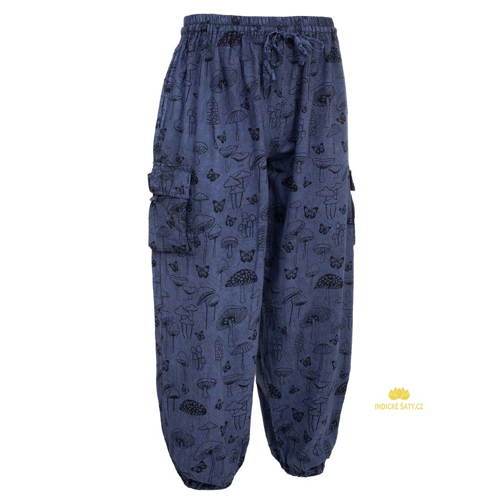 Bavlněné kalhoty stonewash Houbičky balun modré