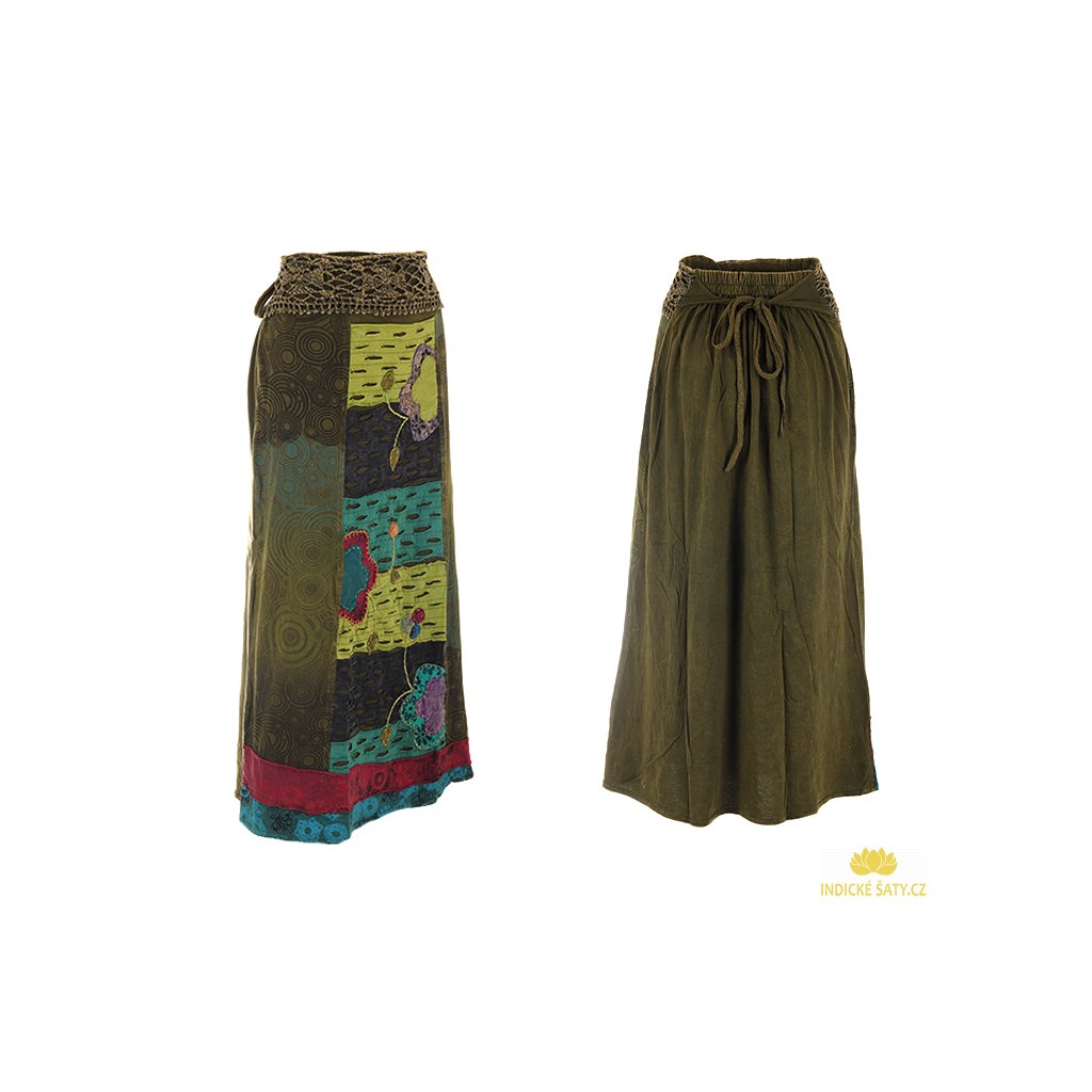 Dlouhá bavlněná etno sukně zelená - Indické Šaty