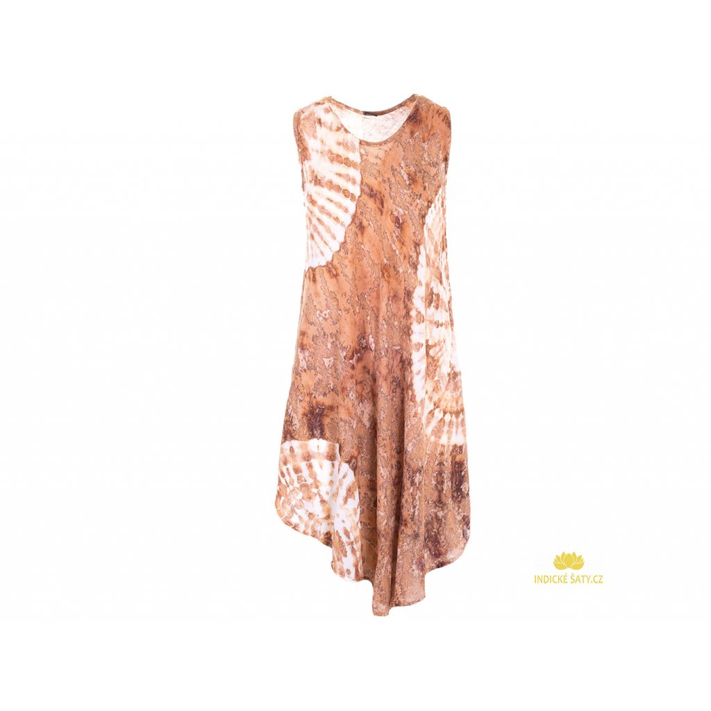 Batikované šaty z jemné viskózy pískově žlutohnědé