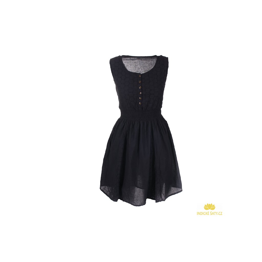 Krátké černé bavlněné šaty s krajkou